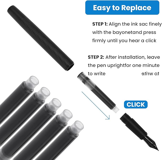 Amaxiu 50 Pcs Balck Fountain Pen Ink Cartridges, Fountain Pen Ink Refills Compatible with 3.4 mm Bore Diameter Calligraphy Pen Fountain Pen(3.4mm)