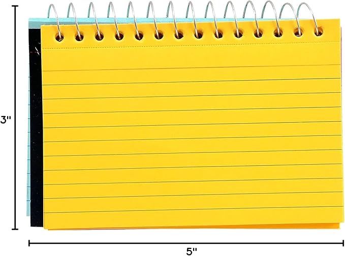 3-Pack Spiral Bound Colored Index Card Books, 3x5-Inch, Ruled, Perforated, Bright Colors: Canary-Cherry-Green-Blue, 50-Count per Book from Northland Wholesale. (3 Packs)