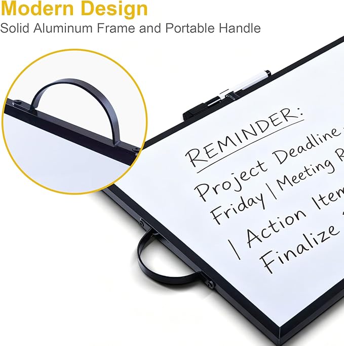 Small White Board,16"X12"Portable Aluminum Frame Whiteboard, Magnetic Double Sided Dry Erase Board, with A Handle and Side Pen Clip,for Office, Home,School,Includ 4 Magnets,1 Eraser,1 Marker (Black)