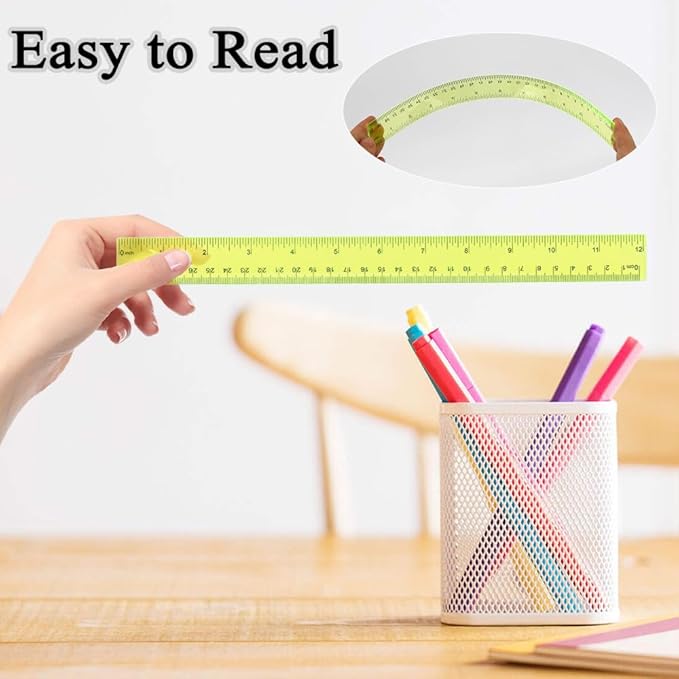 Plastic Clear Ruler Math Set, 6" | 12" Straight Ruler Protractor, 2 Protractors 180 Degree 2 Triangle Rulers 45 | 60 Degree 2 Straight Rulers Measuring Tool for School Office Home Supplie, Yellow