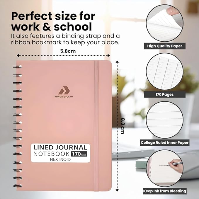 Nextnoid Lined Spiral Notebook Journal For Women & Men - A5(5.8" x 8.3") 170 Pages, Hardcover Notebooks for Work & Note Taking, College Ruled Journals for Writing - Yellow