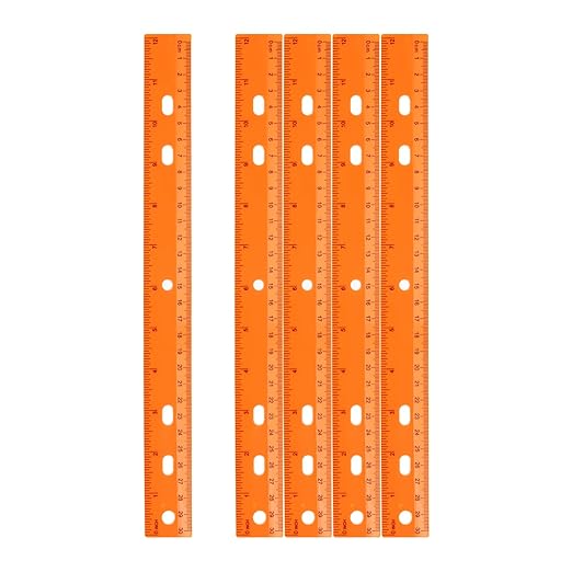 HARFINGTON 5pcs Plastic Rulers 12" (30cm) Clear Straight Ruler Measuring Tool Inches and Centimeters with Hole for Home Office Classrooms Drafting, Orange