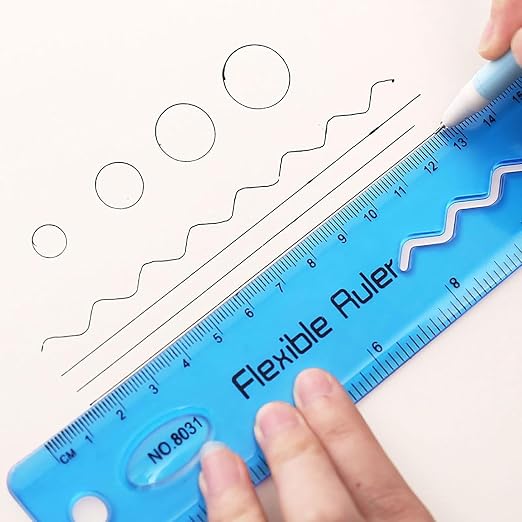 1PC 12 Inch Color Flexible Rulers Kids Soft Bendable Plastic Transparent Rulers Shatterproof Clear Ruler School House and Office, Drafting Tools and Drafting Kits(Random Color)