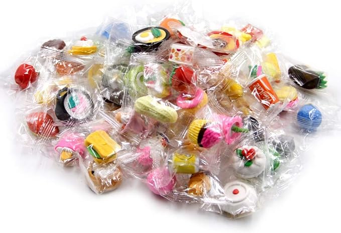 Cllayees 72 Pcs Assorted Food Pencil Erasers Toy Set, Cake Dessert Fruit Puzzle Erasers Toys for Kids Reward Party Favors (Food)
