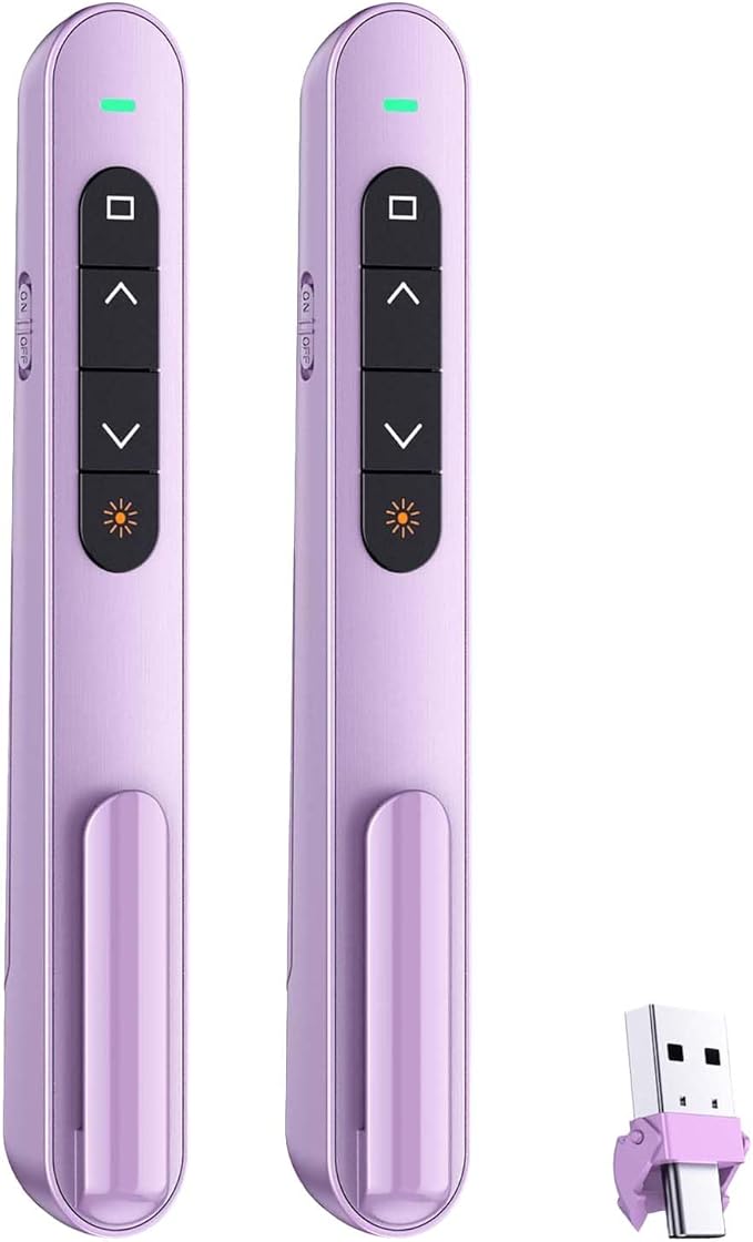 QUI 2 Pack Presentation Clicker, Hyperlink Volume Control Wireless Presenter, RF 2.4GHz USB Presentation Remote Control,PowerPoint Clicker Slide Advancer for Computer, Laptop, Mac (USB Type-c, Purple)