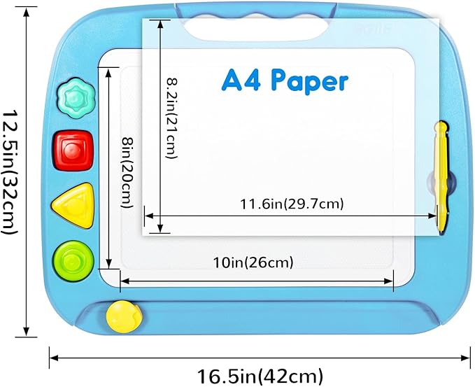 SGILE Toddler Toys for Kids, Large Magnetic Drawing Board for Birthday Gift, Toys for 1 2 3 4 Year Old Girls Boys, Etch & Sketch Pad with 4 Stamps, Learning and Educational, 16 ×13 in, Light Blue