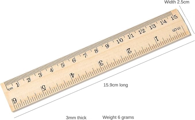 12 Pack Wooden Ruler 6 Inch Rulers Bulk Wood Measuring Ruler for Students Office School Supplies 2 Scale (15 cm)