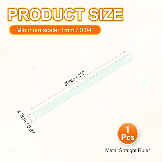 HARFINGTON Metal Straight Ruler 12 Inch(30cm) Metric Aluminum Alloy Measuring Rulers Scale Tool with Hole for Measure Study Reading Classroom Office, Light Green