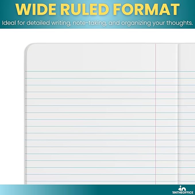 1InTheOffice Composition Notebook Wide Ruled, Wide Ruled Notebook, Marble Notebook, 7 1/2" x 9 3/4", 100 Sheets/Pack, Blue, 2 Pack