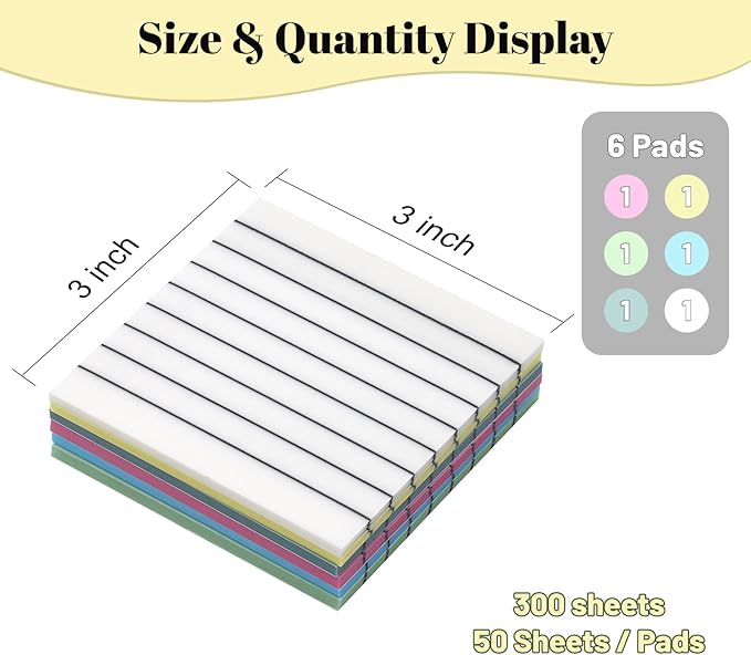3x3 Inch Transparent Sticky Notes 300 Sheets, Clear Translucent Lined Self-Adhesive Memo See Through Reminder Pad for Office School Students Planners Journals Biblie Supplies (Lavender)