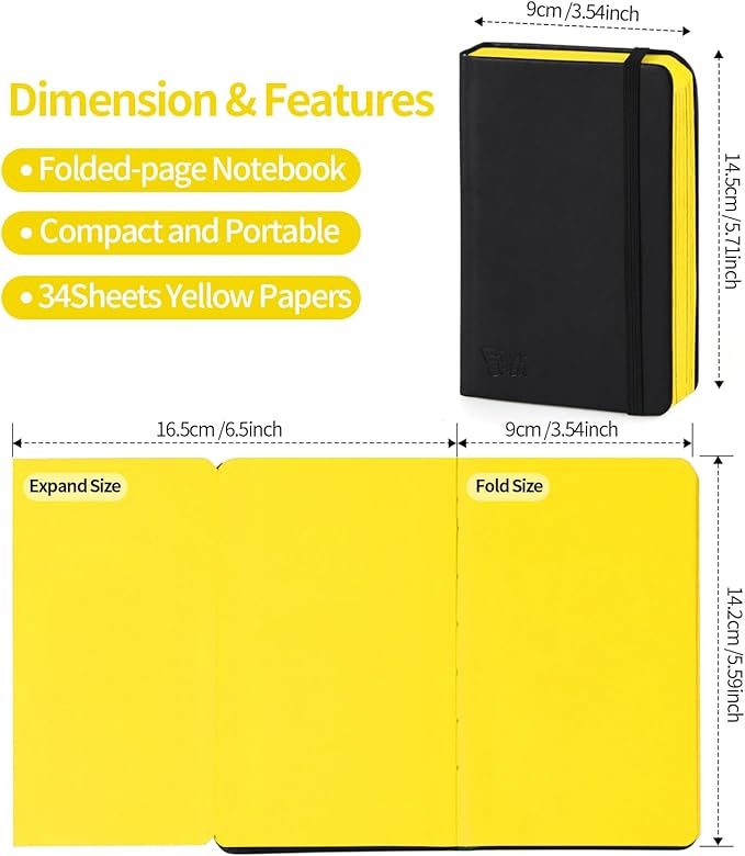 3.5x5.7inches Mixed Media Sketch Pad, 120GSM 32Sheets Folded Colored Paper Sketchbook for Drawing, Protable Hardcover Art Sketchbook for Painting, Writing, Journal.Yellow