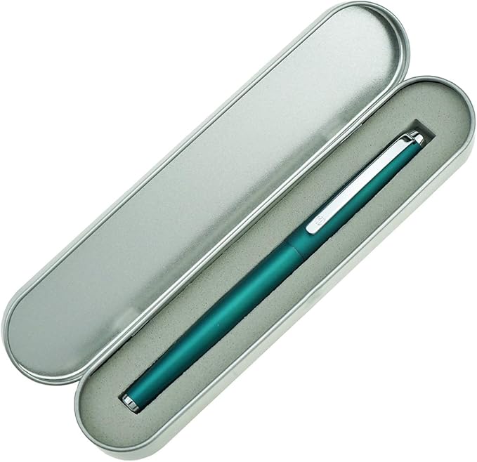 HongDian 525 Green Metal Fountain Pen Bent Nib, Calligraphy Fude Pen 0.6mm with Converter and Metal Box Set