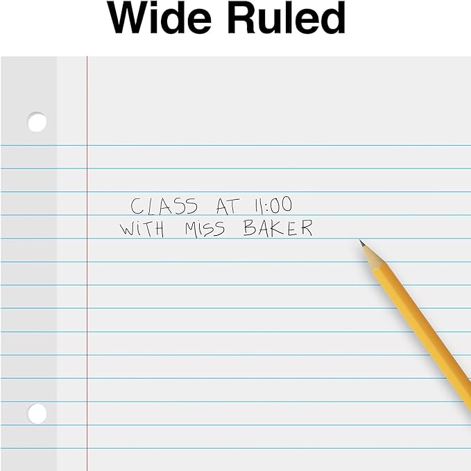 STAPLES Reinforced Filler Paper, 8” x 10.5”, Wide Ruled, 100 Sheets