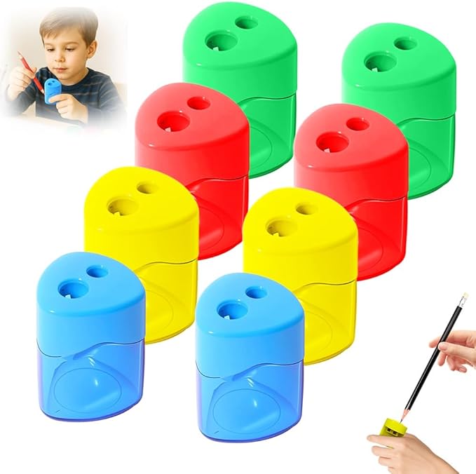 Pencil Sharpeners with Lid, Pencil Sharpeners Manual, Colored Handheld Sharpener Suitable for Kids Adults Students School Class Home Office (8pcs Triangle)