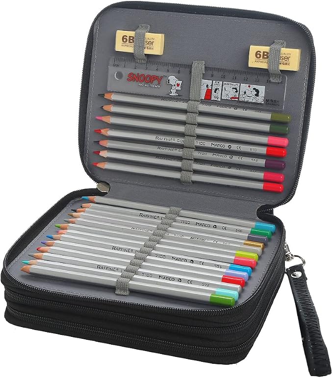 72 Slots Pencil Case Organizer w/Removal Handle Strap | 3-Layer Zipped Pencils Box Large for Colored Pencils Watercolor Pencils for Office and Travel for Artist