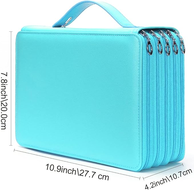 Vomgomfom 252 Slots Pencil Bag, 5-Layer Zipper Art Supply Organizer, PU Leather Portable Colored Pencil Case with Handle for 252 Watercolor Pens, Gel Pens (Green)