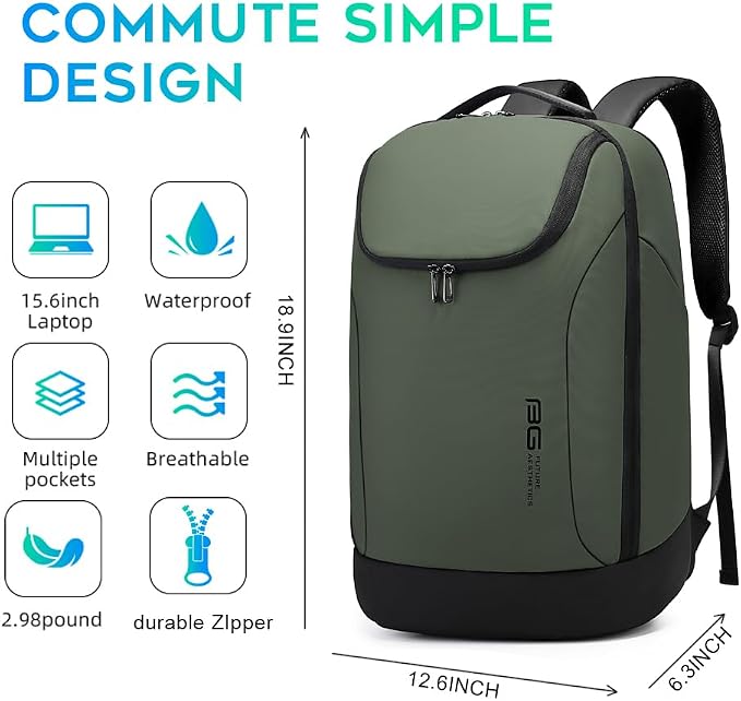 BANGE Business Commute Backpack Waterproof fit 15.6 Inch adopt in Commute,Travel Durable Backpack (Green)