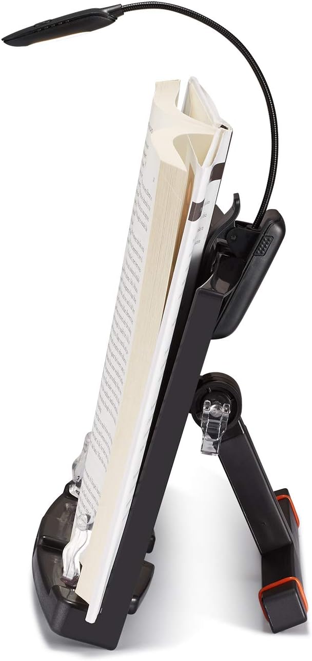 Superior Essentials Book Stand for Reading Hands Free - Recipe Book Cookbook Holder Stand for Kitchen Counter and Page Clips - Ideal for Textbooks, Cookbooks, and Devices