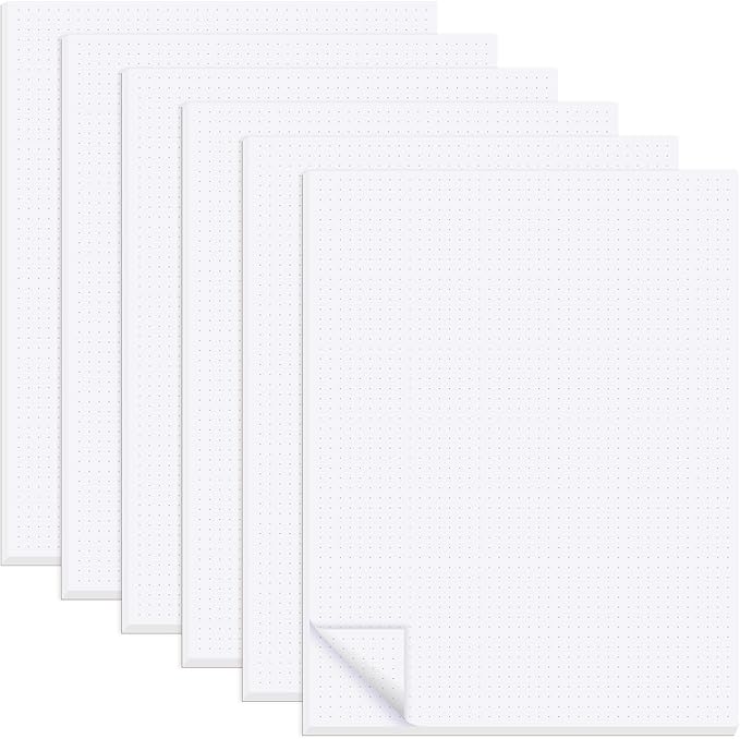zmybcpack 6 Pack 8.5"X11" Dot Grid Memo Pads, Dot Grid Paper Notepad, Letter Size Dotted Note Pads for Office, School, and Home Use (50 Sheets Each Pads, Double Sided Printed)