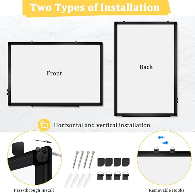Double-Sided Magnetic Whiteboard, 30" x 20" Dry Erase Board Black Aluminum Frame for Wall, White Board Dry Erase Marker Board for Kitchen, Memo, School, Home, Office