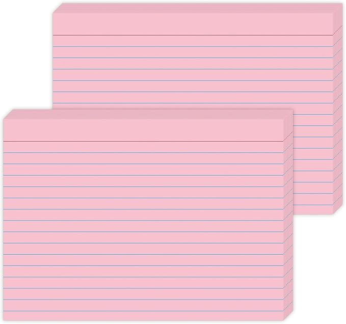 Pink Ruled Index Cards 5x7 Inch - 50 Pack Study Flash Cards for School, Office & Home, Durable Note Cards with Lines