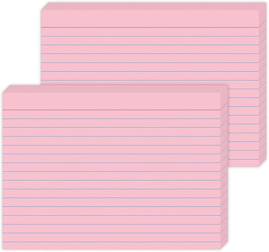 Pink Ruled Index Cards 5x7 Inch - 50 Pack Study Flash Cards for School, Office & Home, Durable Note Cards with Lines