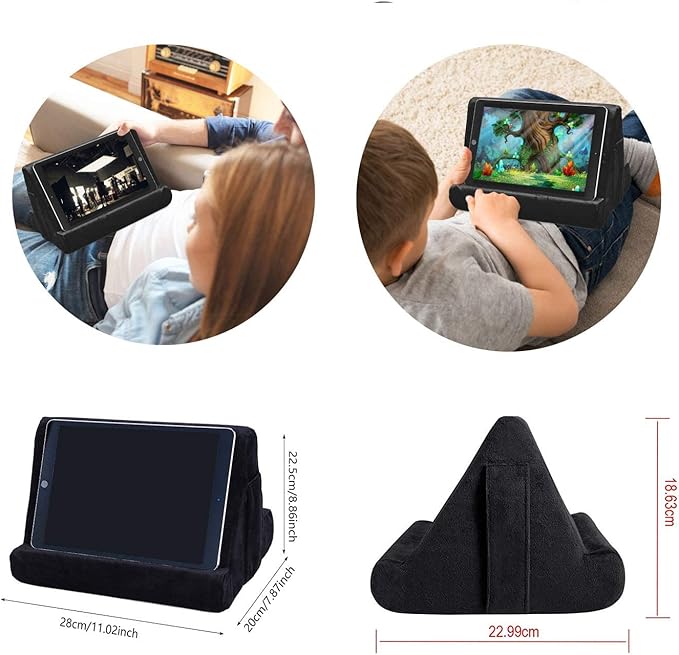 2pcs Multi-Angle Tablet Holder Cushion Stand with Net Pocket & Black Color Phone Stands Upgraded Tablet Pad Support for Phone,Pad,Books ( Black )