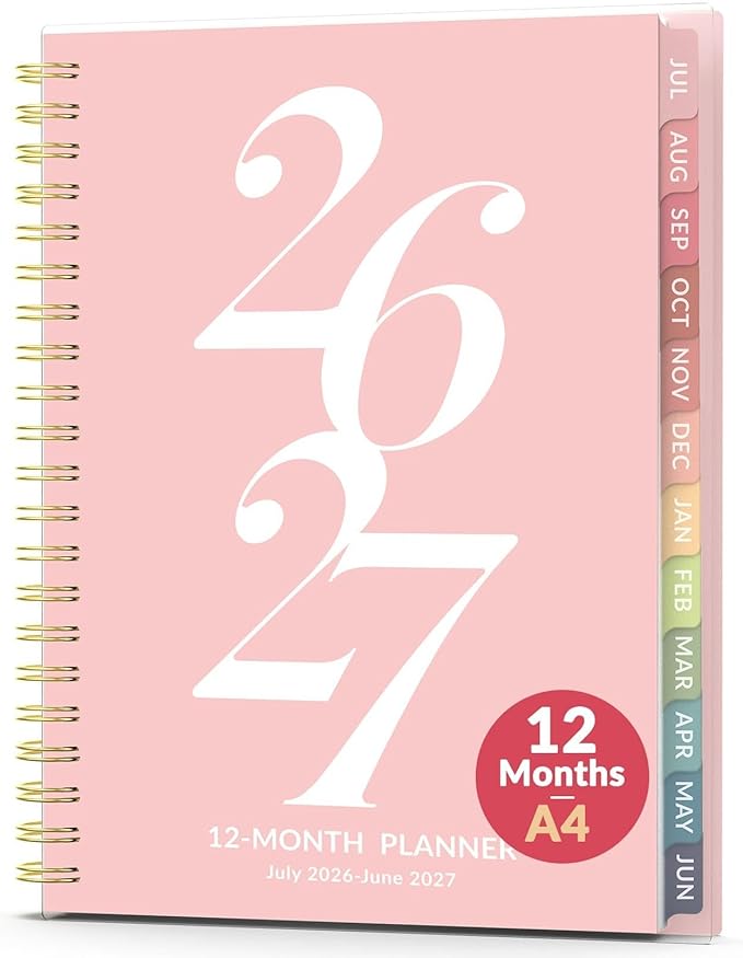 Forvencer Planner 2026-2027, July 2026 - June 2027, 8.5" x 11" Academic Year Monthly and Weekly Calendar Planner with Spiral Bound, Month Tabs, Flexible Cover for School Office (A4, Pink)