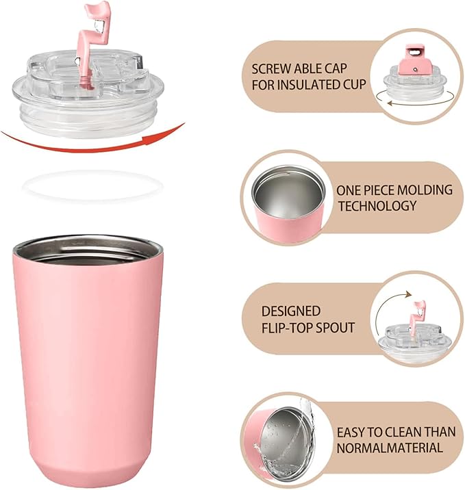 DEQIANG Travel Coffee Cup, Coffee Cup Travel with Lid, Insulated Coffee Mug for Hot & Cold Beverages, Great Gift Choice for Coffee Lovers, Office Workers, Hikers & Commuters (Pink, 12 oz)