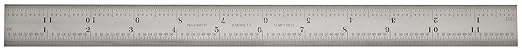 Starrett Spring Tempered Steel Rule with Satin Chrome Finish, Quick Reading and Inch Graduation - 12" Length, 7R Graduation Type, 3/64" Thickness - C607R-12
