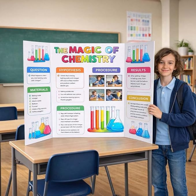 Royal Brites Tri-Fold White Foam Board – 28" x 40", 5 per Case – Self-Standing Presentation Board for School Projects, Science Fairs, Displays & Crafts