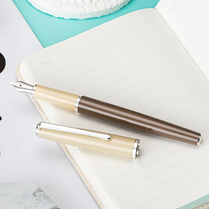 Asvine 920S Fountain Pen Brown Metal Pen, Steel Fine Point Classic Pen with Ink Converter