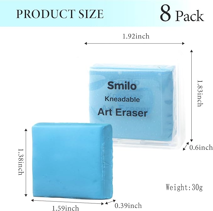 Smilo Kneaded Erasers for Artists, 8-Pack (4 Colors - 2 Each) | Reusable, Dust-Free, No Smudge | Moldable Putty Eraser with Case | Ideal for Drawing, Sketching, Students