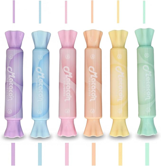 6 Pack Cute Candy Shaped Highlighters, Dual Tip Pastel Highlighter, Assorted Colors Marker Pen for Journals Planners Books Notes, Quick Dry, Write Smoothly, Macaron Colors