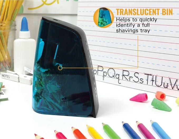 Bostitch Office Battery Pencil Sharpener, Hinged Tray, Colored Pencil Compatible, Black