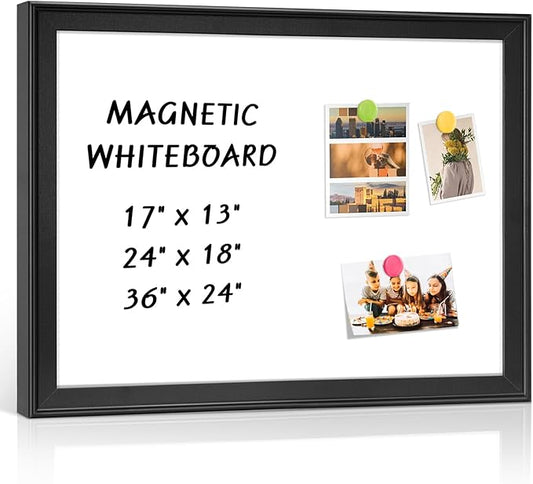 White Board for Wall, 17" x 13" Magnetic Dry Erase Board, Decorative Wooden Frame Whiteboard, Wall Mounted, Aesthetic Writing Board for Home, Office, School - Black
