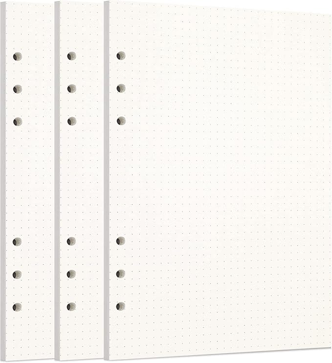 Zelten 3 Pack A5 135 Sheets/270 Pages Dotted Loose Leaf Punched Paper Refills Paper for 6 Hole Binder Personal Organizer Diary Notebook Refillable Planner