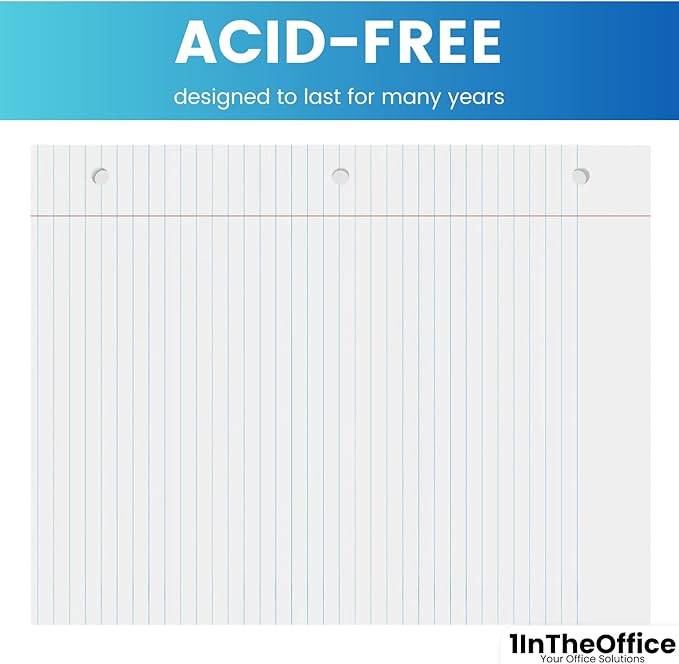 1InTheOffice College Ruled Filler Paper, Loose Leaf, 8.5" x 11", 3-Hole Punched, White, 800 Sheets – Bulk Lined Paper for School, Office, Binders