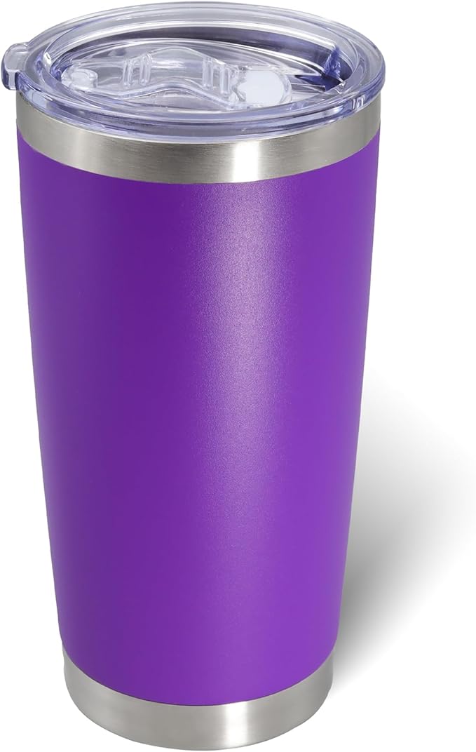 AIANJI 20oz Tumbler Bulk Stainless Steel Tumblers with Lid Vacuum Insulated Double Wall Travel Coffee Mug Powder Coated Tumbler Cup for Hot and Cold Drinks(Purple, 1 pack)