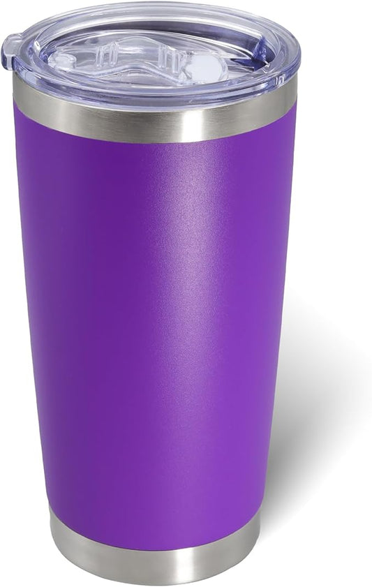 AIANJI 20oz Tumbler Bulk Stainless Steel Tumblers with Lid Vacuum Insulated Double Wall Travel Coffee Mug Powder Coated Tumbler Cup for Hot and Cold Drinks(Purple, 1 pack)