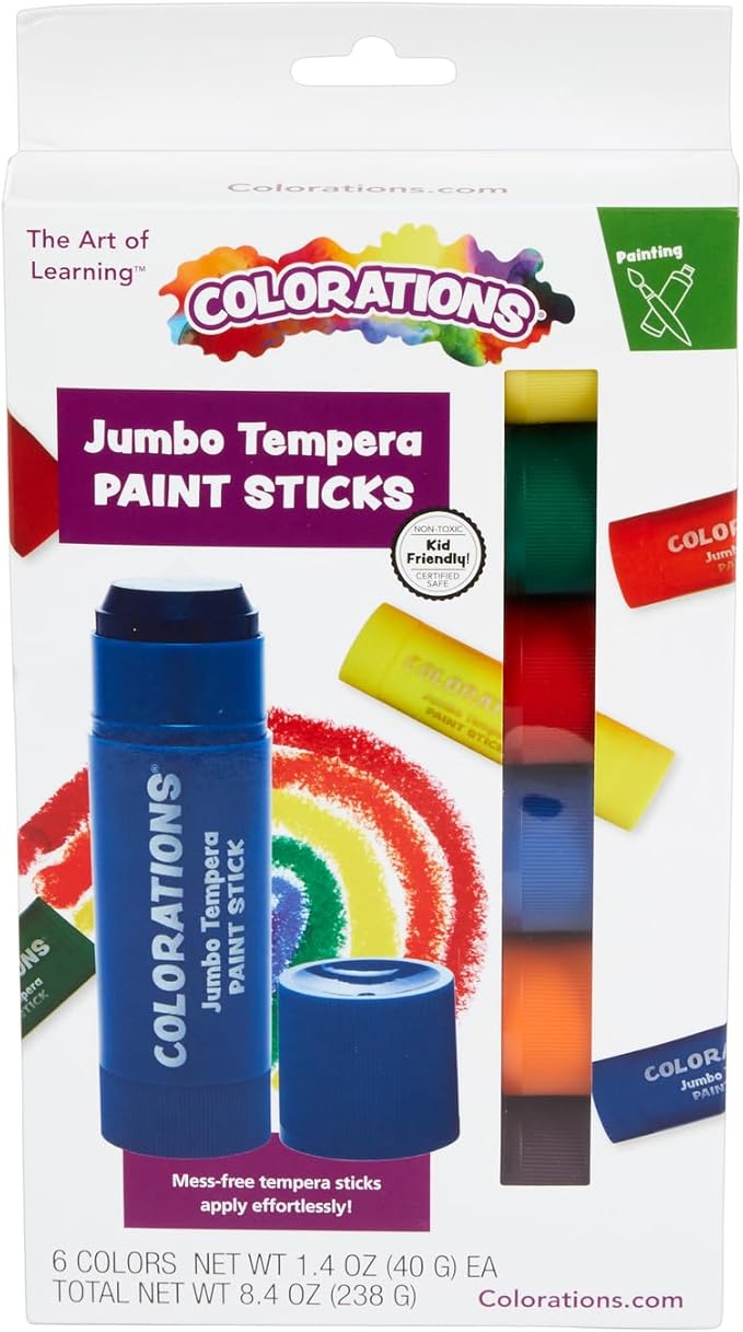 Colorations Jumbo Tempera Paint Sticks - 6 Colors