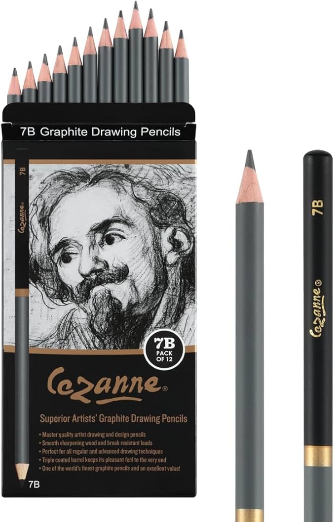 Cezanne Graphite Drawing Pencils Set - 7B, Set of 12 Break-Resistant Graphite Lead, Easy-to-Sharpen Sketch Pencils, Master Artist Quality Graphite Pencils for Technical and Artistic Drawing