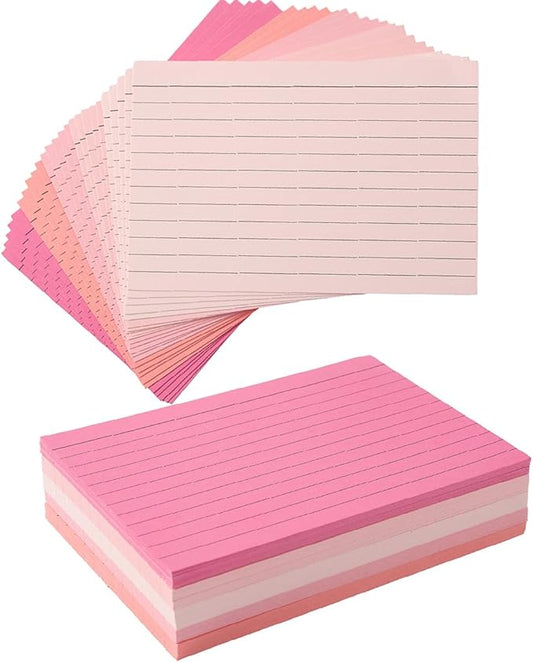 100 Sheets Colored Ruled Note Cards Index Cards, 250 GSM Heavy Flashcards, 5 Colors (5 Pink, 4x6)