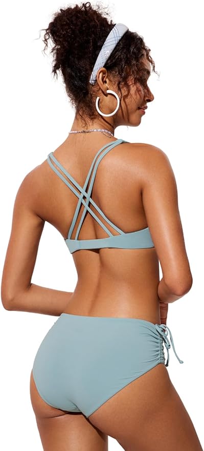 CRZ YOGA Twist Front Bikini Tops for Women - Padded V Neck Criss Cross Back Triangle Sexy Swim Bathing Suit