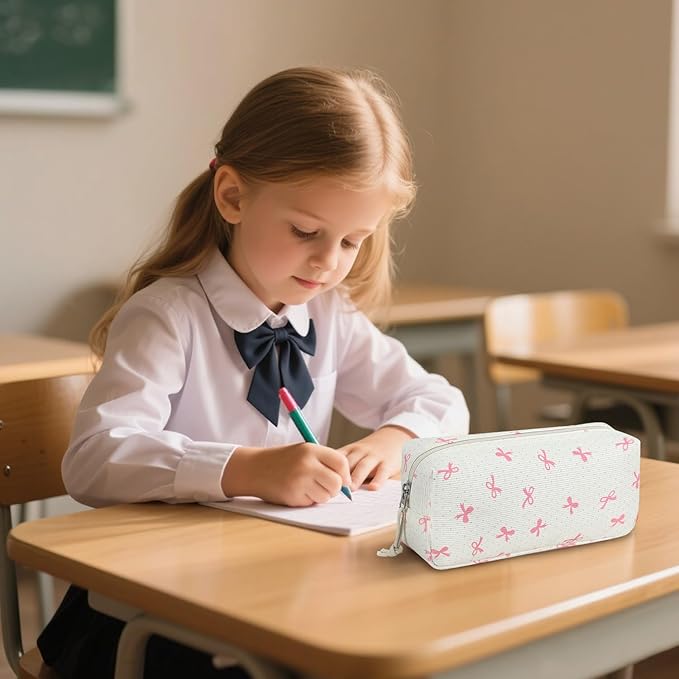 LEDAOU Cute Pencil Case for Kids Girls Boys Pencil Pouch kawaii Pen Pencil Box Bag Holder for School Students (Pink Bow)