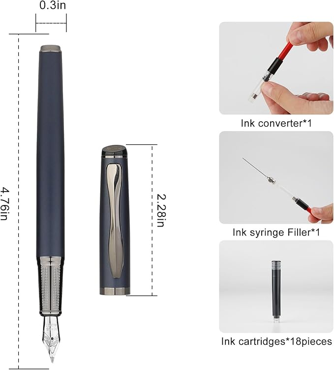 Calligraphy Fountain Pen Set - Includes 5 Nibs, Ink Bottle, Ink Refill Converter and 18 Cartridges, Fancy Pen for Women Men Gift - MU-25