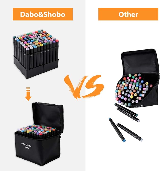 Dabo&Shobo 80 Color Alcohol Marker Pens, Bright Permanent Markers For Coloring, Markers For Adults Coloring Book, Wide Chisel and Fine Tip, Dual Tip Design, Equipped with Black Suitcase