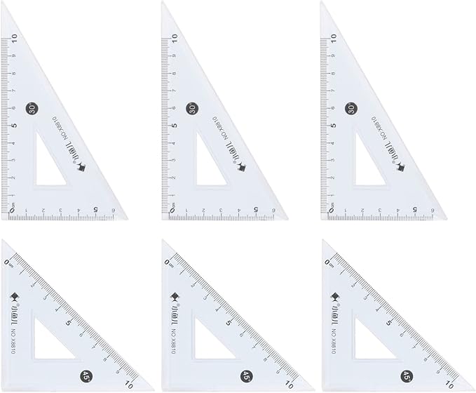HARFINGTON 6piece Triangle Ruler Square Set 10cm 30/60 and 45/90 Degrees Measuring Tools for Classrooms Home Office, Blue