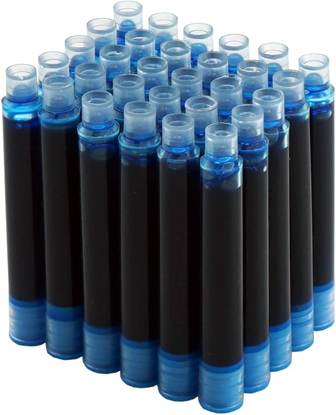 Asvine Hongdian Fountain Pen Light Blue Ink Cartridges, Set of 30 Refill Ink Cartridges, 3.4 mm Bore Diameter