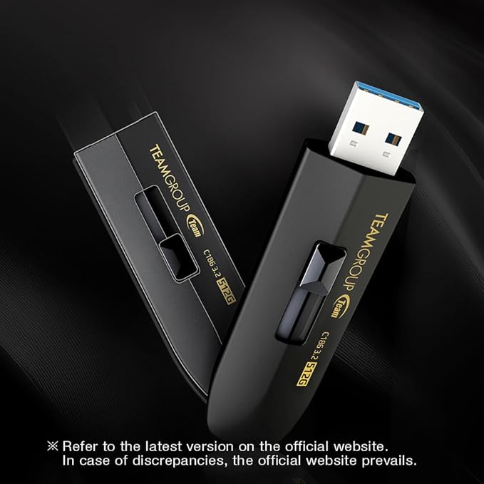 TEAMGROUP C186 512GB USB 3.2 Gen 1 (USB 3.1/3.0) Read 100MB/s Flash Thumb Drive, External Data Storage Memory Stick Compatible with Computer/Laptop Black TC1863512GB01